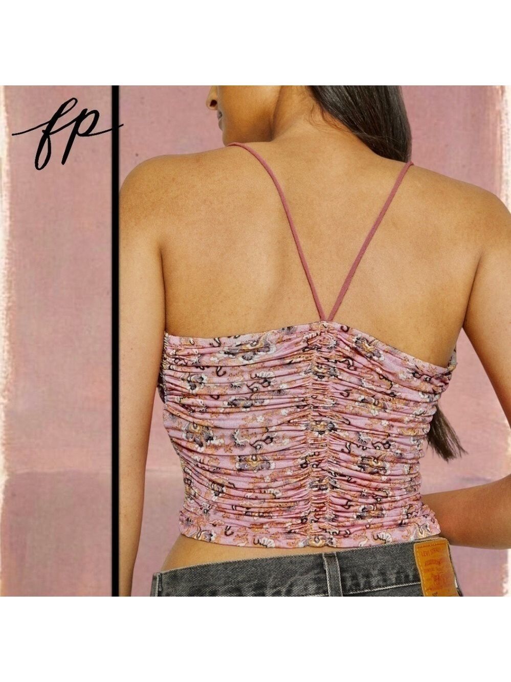 FREE PEOPLE Cocktail Queen Ruched-Front-Drawstring Tank Top NWT/LG - Picture 8 of 13
